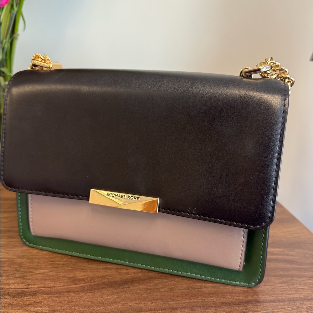 Michael Kors Black, Green, and Cream Crossbody Bag